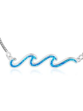 Sterling Silver Wave Blue Opal Necklace - Women's Jewelry